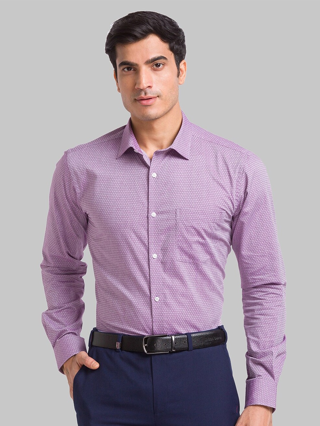 

Park Avenue Slim Fit Geometric Printed Pure Cotton Formal Shirt, Violet