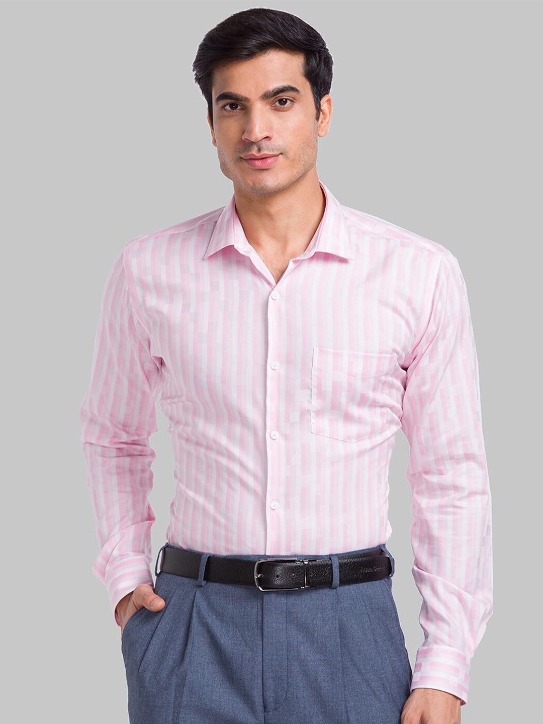 Park Avenue Slim Fit Vertical Striped Pure Cotton Formal Shirt, Pink