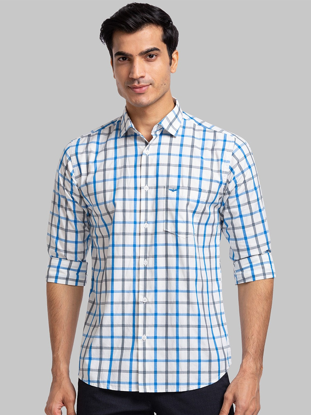 

Park Avenue Checked Spread Collar Pure Cotton Slim Fit Casual Shirt, Blue