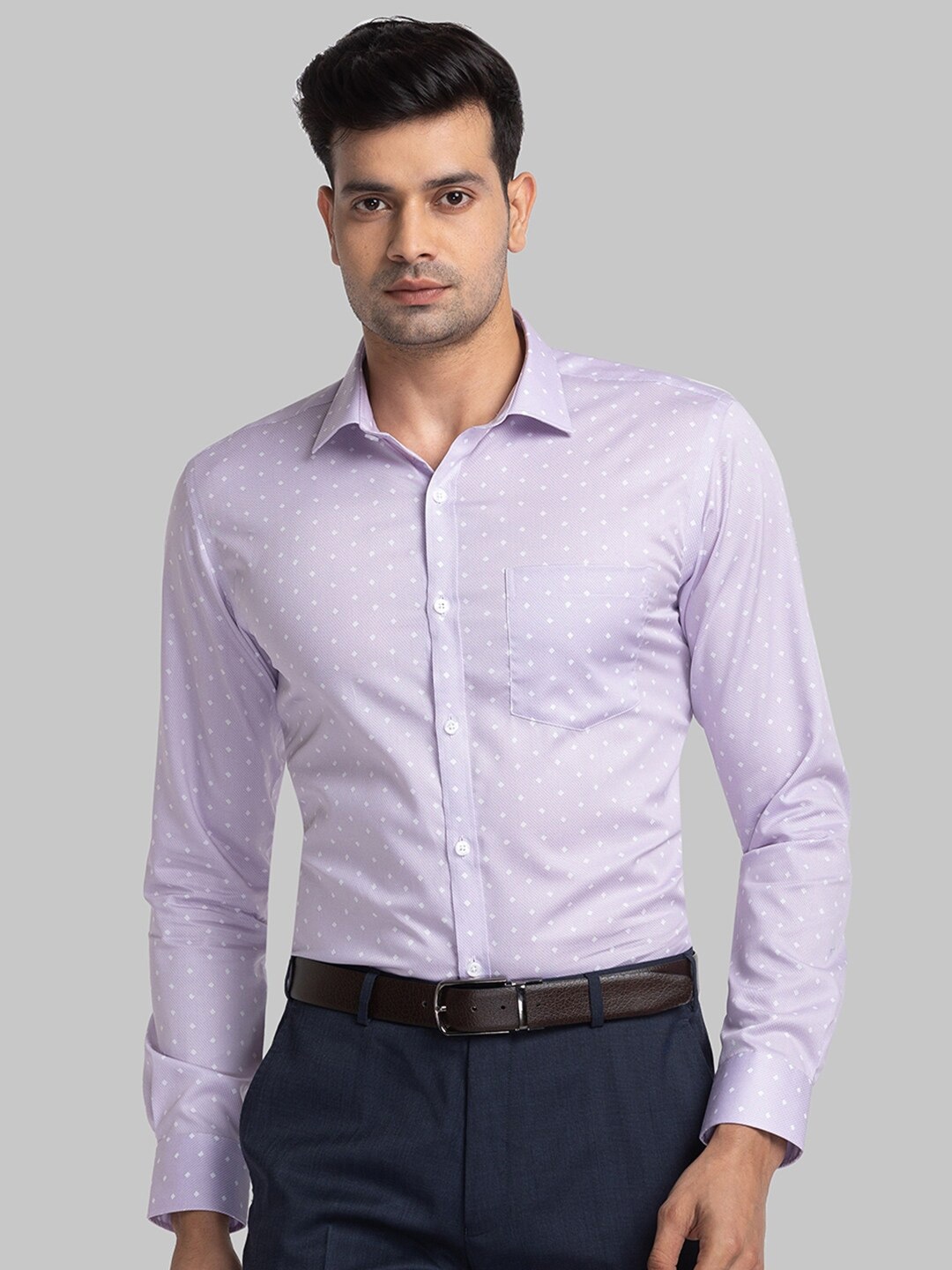 

Park Avenue Spread Collar Micro Ditsy Printed Slim Fit Organic Cotton Formal Shirt, Violet