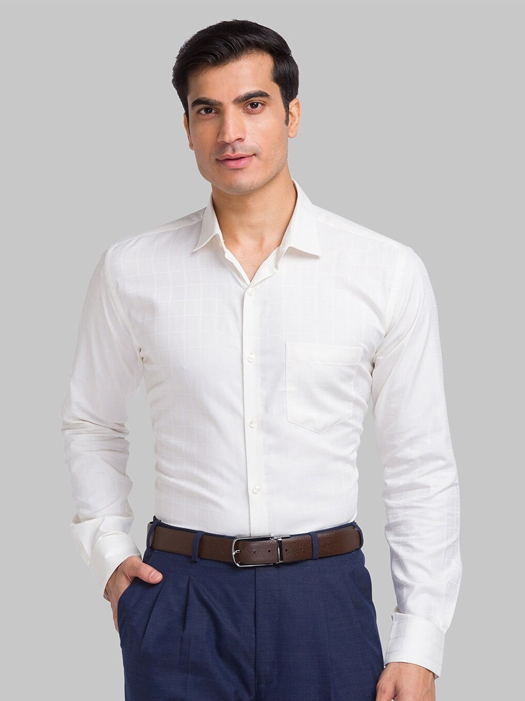 

Park Avenue Slim Fit Checked Pure Cotton Formal Shirt, White