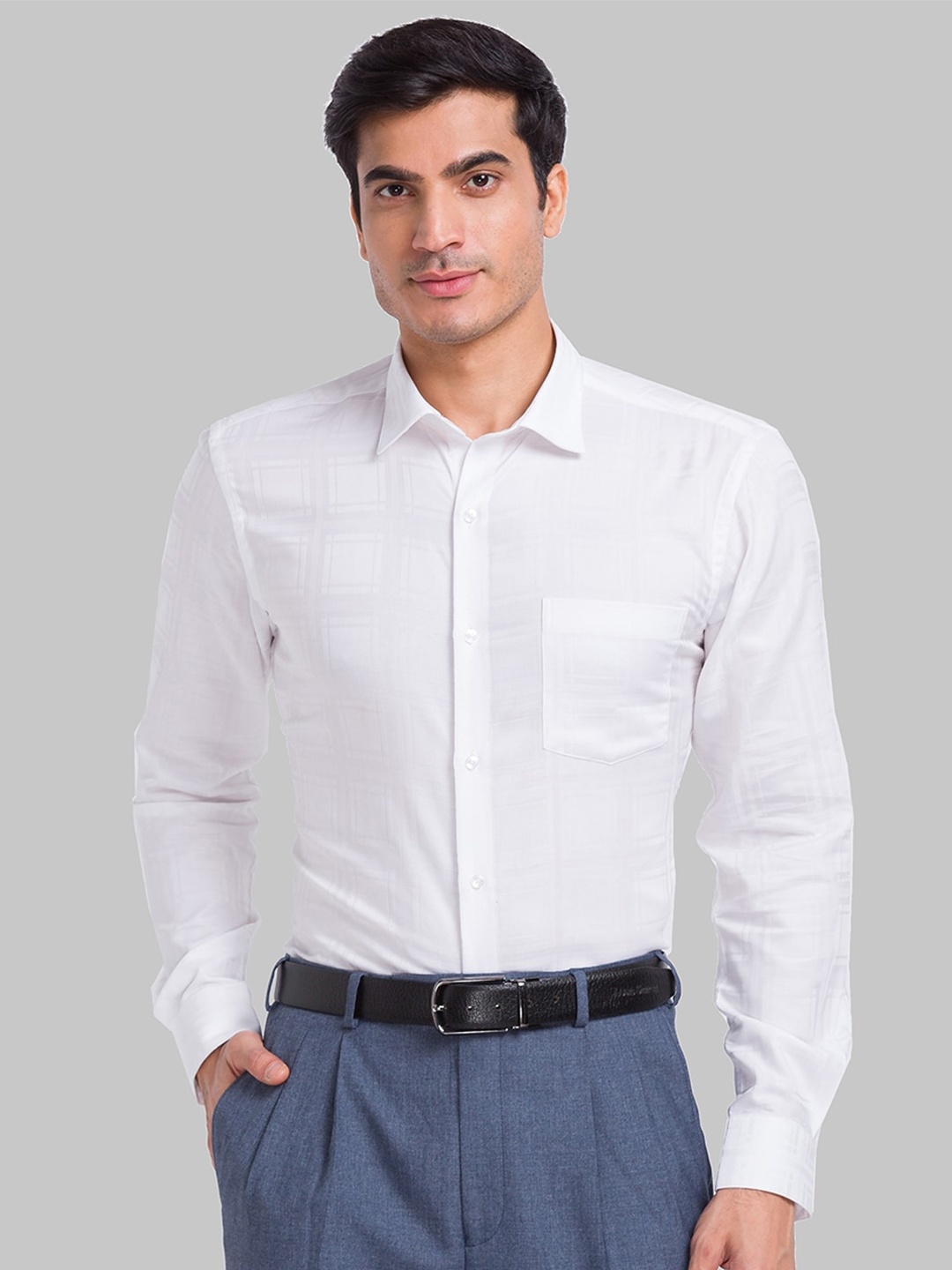 

Park Avenue Slim Fit Checked Pure Cotton Formal Shirt, White