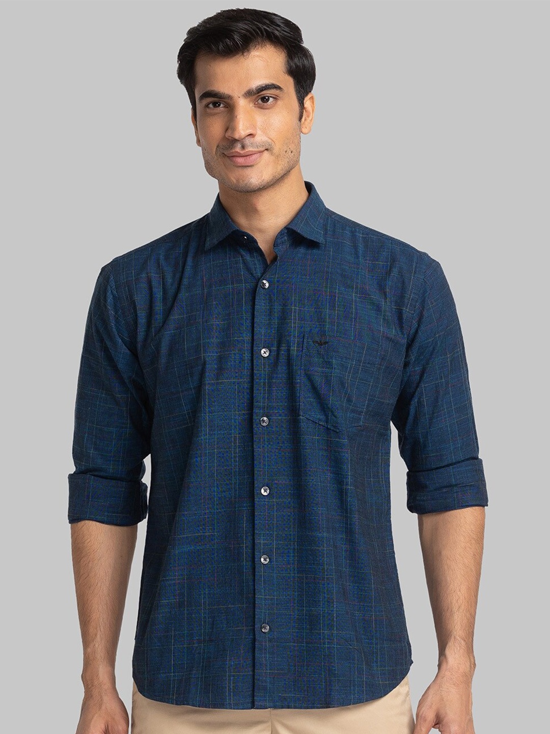 

Park Avenue Slim Fit Checked Pure Cotton Formal Shirt, Blue