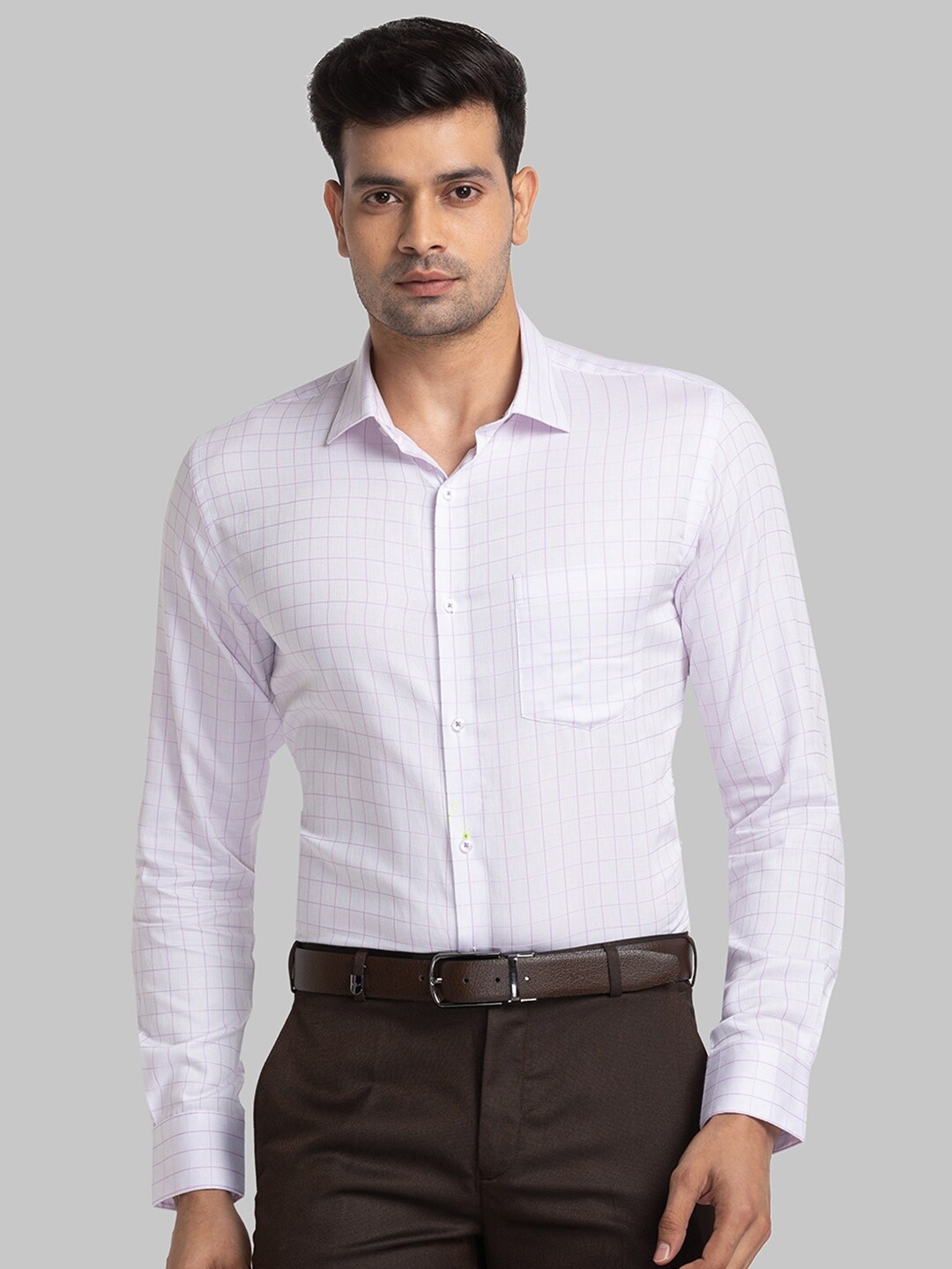 

Park Avenue Slim Fit Grid Tattersall Checks Pure Cotton Formal Shirt, Violet