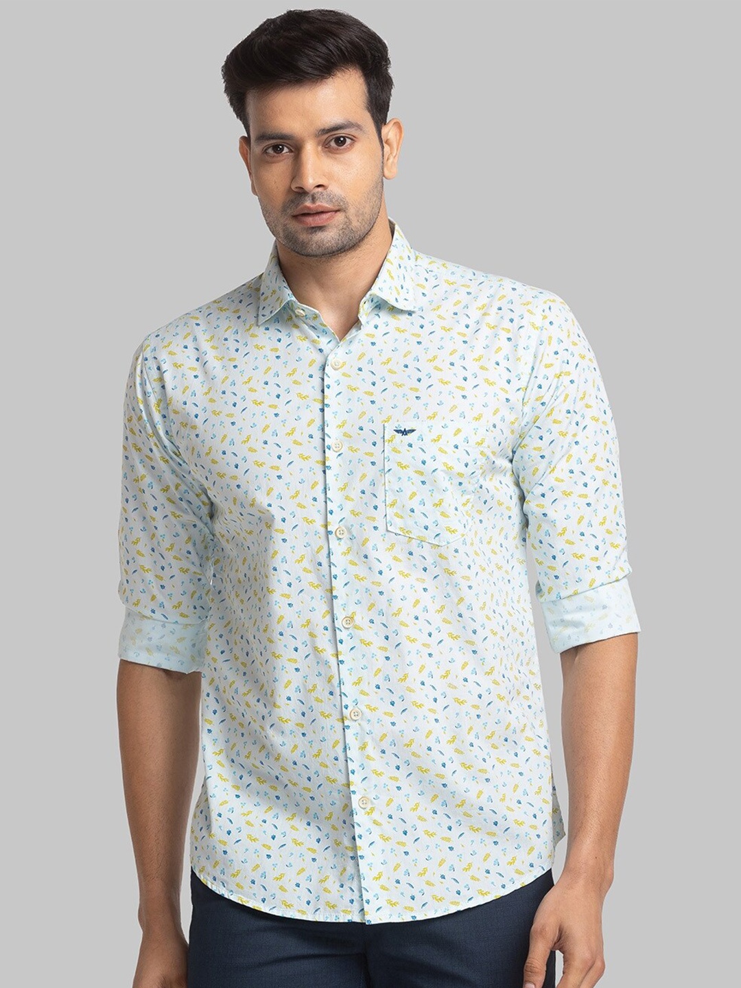 

Park Avenue Slim Fit Floral Printed Pure Cotton Casual Shirt, Blue