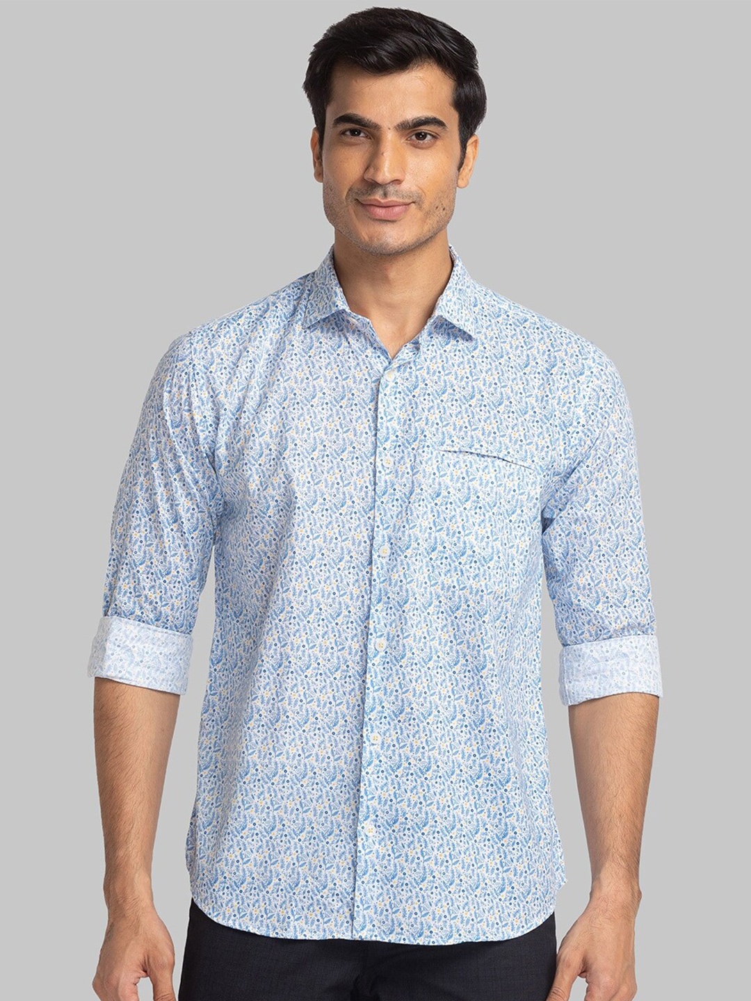 

Park Avenue Floral Printed Slim Fit Organic Cotton Casual Shirt, Blue