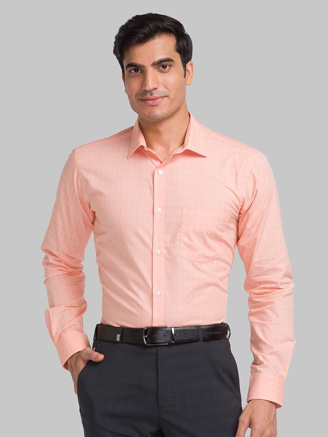 Park Avenue Slim Fit Geometric Printed Pure Cotton Formal Shirt, Orange