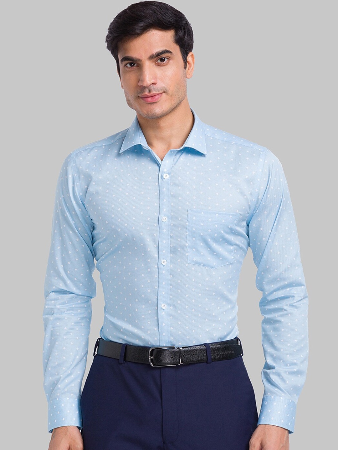 

Park Avenue Spread Collar Micro Ditsy Printed Slim Fit Organic Cotton Formal Shirt, Blue