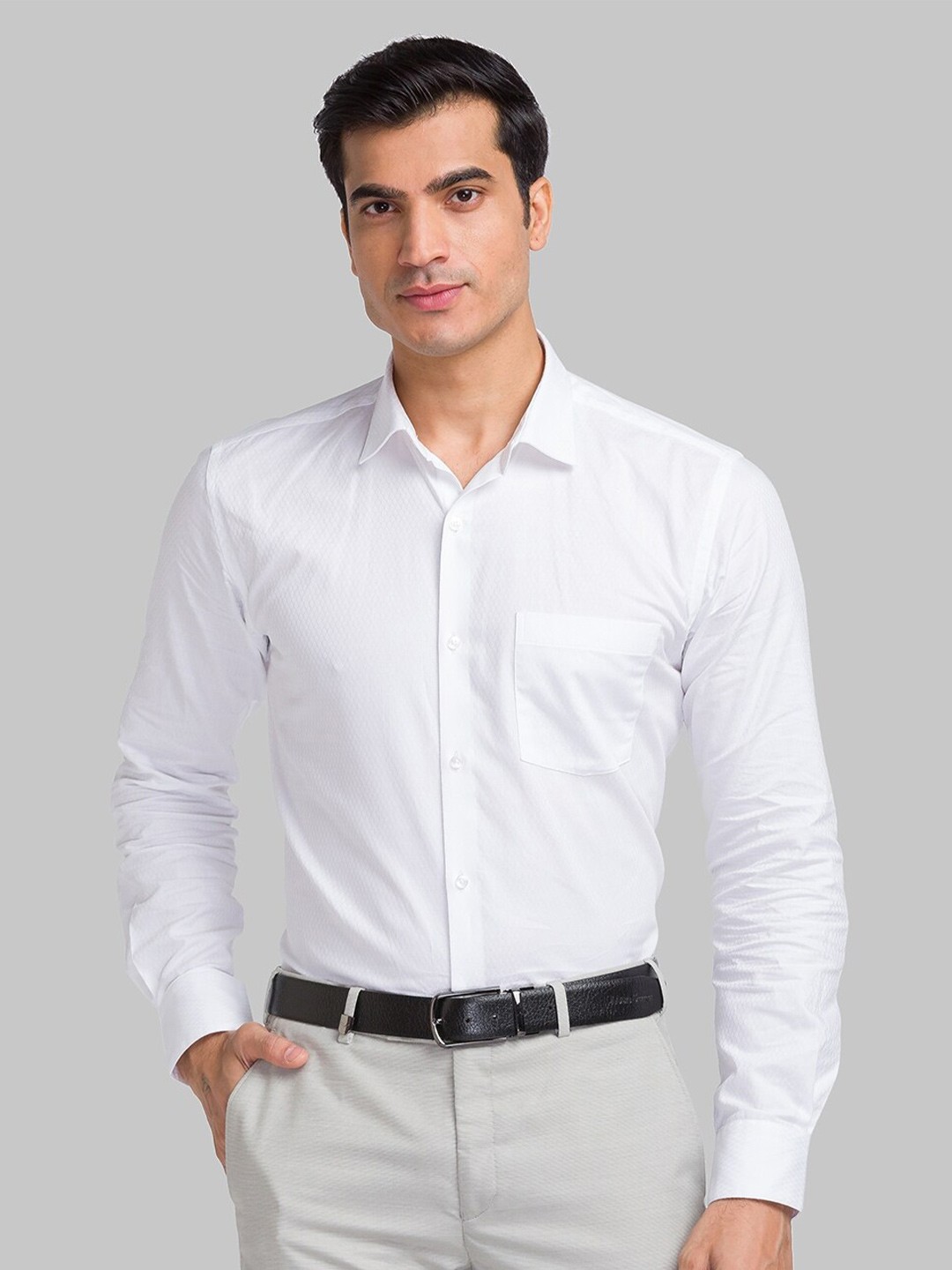

Park Avenue Self Design Spread Collar Organic Cotton Slim Fit Formal Shirt, White