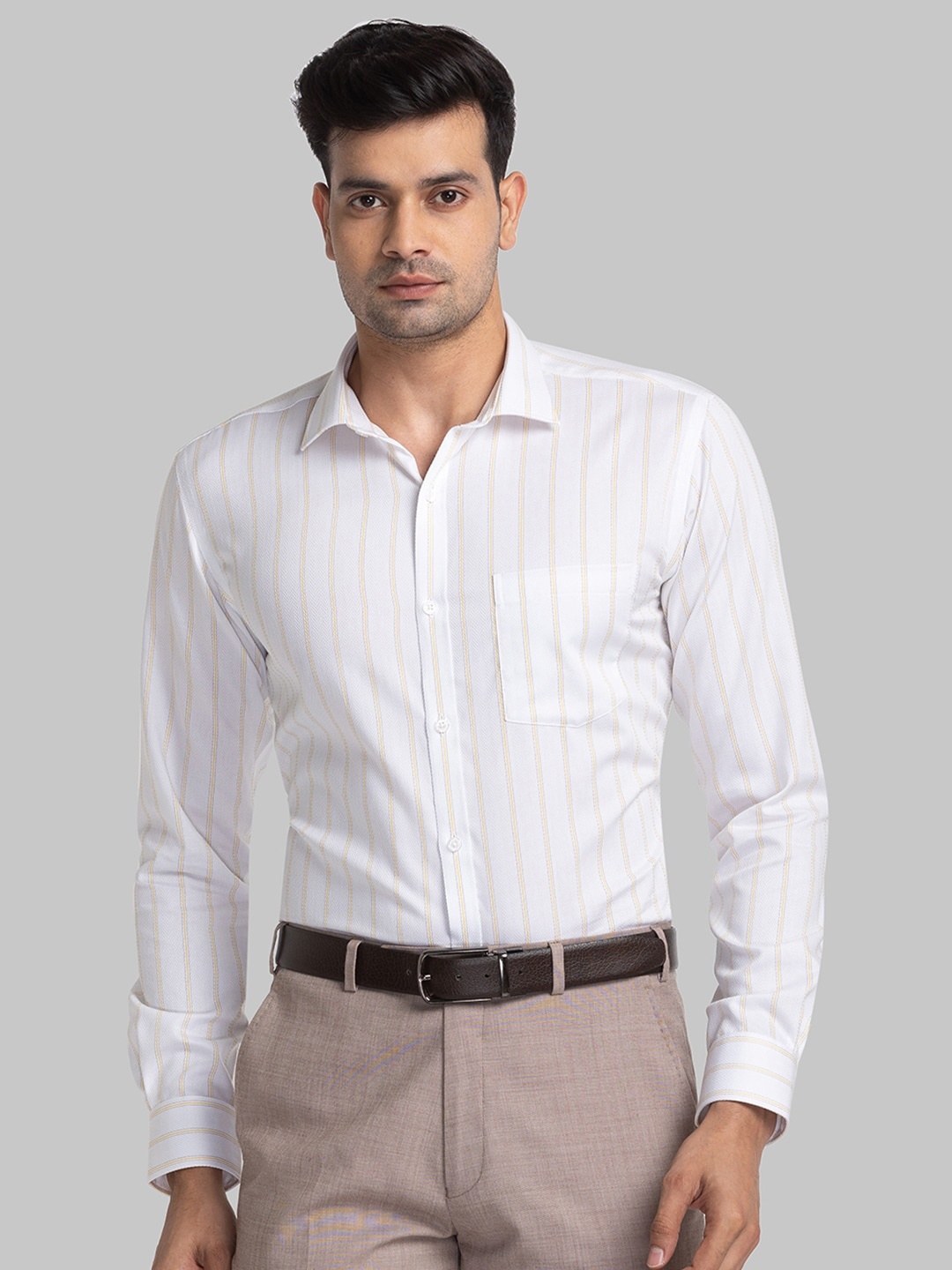 

Park Avenue Slim Fit Vertical Striped Pure Cotton Formal Shirt, White