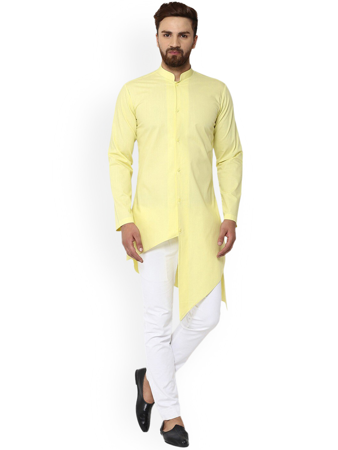 

See Designs Mandarin Collar Asymmetric Kurta, Yellow