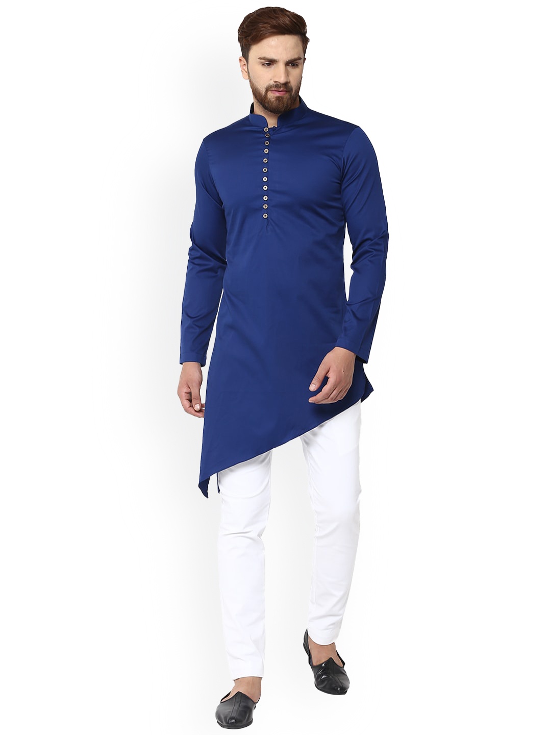 

See Designs Mandarin Collar Asymmetric Kurta, Blue