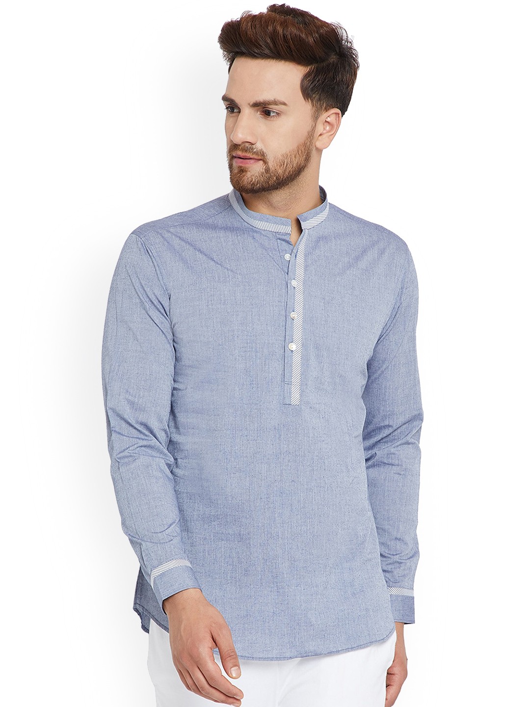 

See Designs Mandarin Collar Short Kurta, Blue