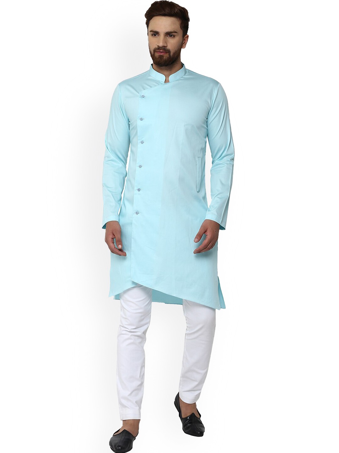 

See Designs Mandarin Collar Asymmetric Kurta, Turquoise blue