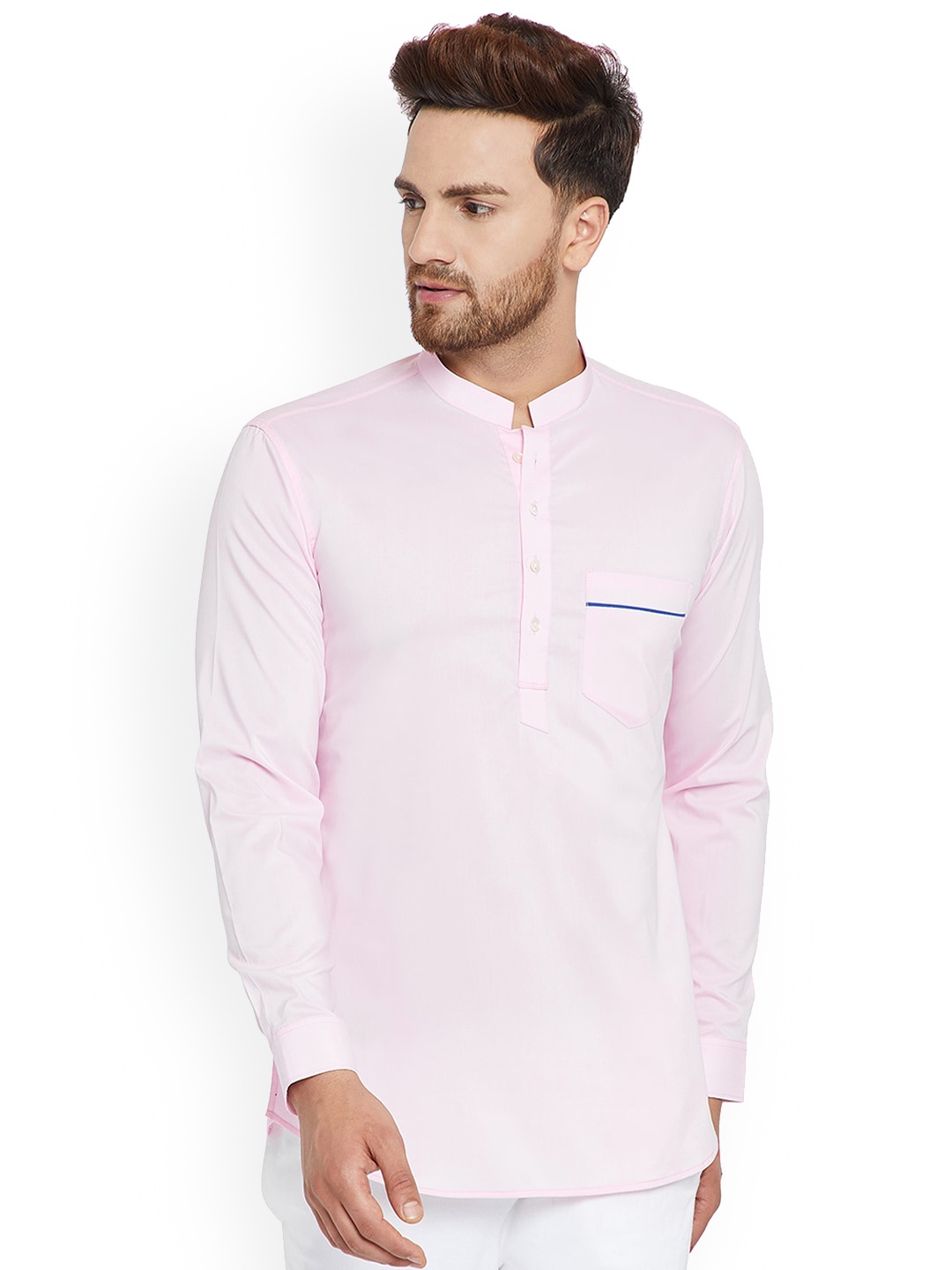 

See Designs Mandarin Collar Cotton Kurta, Pink