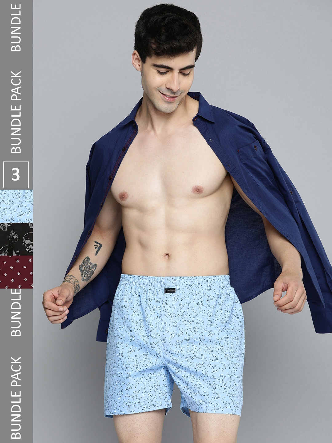 

Mast & Harbour Pack of 3 Assorted Printed Pure Cotton Boxers, Maroon