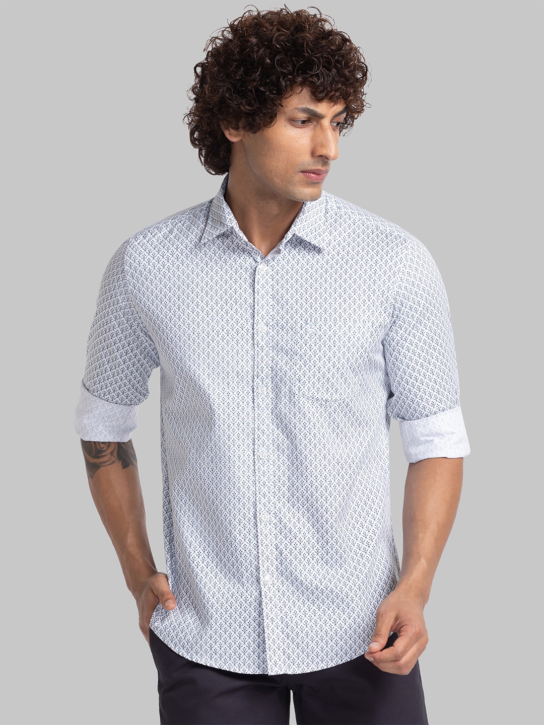 Parx Micro Ditsy Printed Pure Cotton Casual Shirt, White