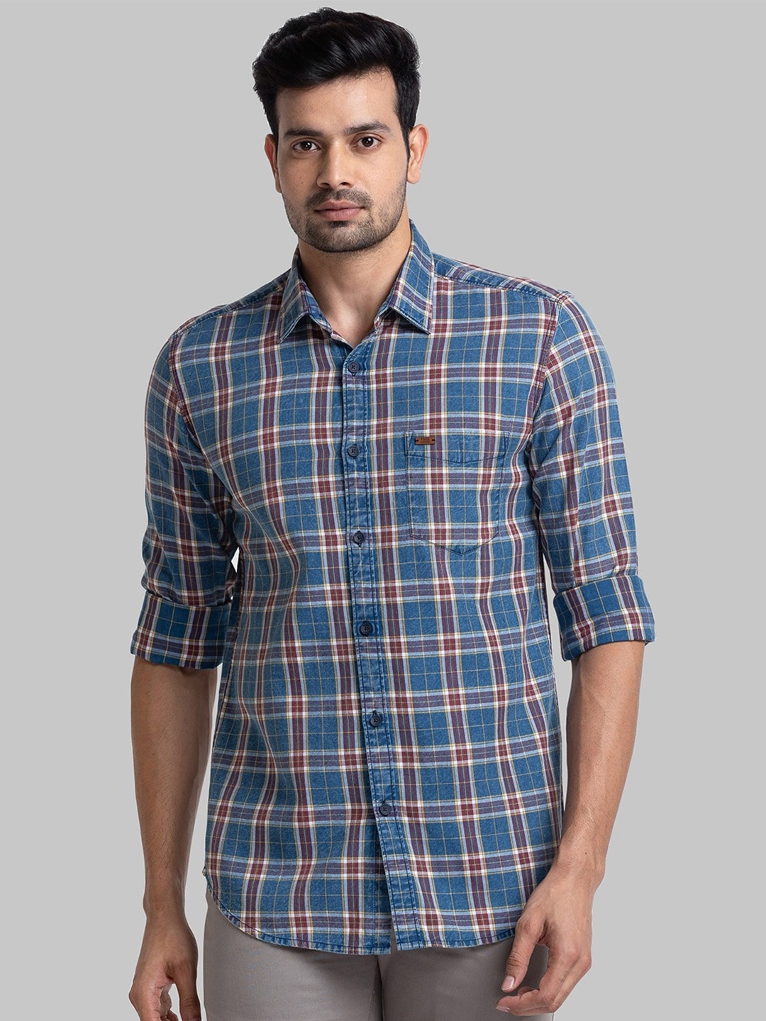 

Parx Slim Fit Tartan Checked Casual Shirt, Blue