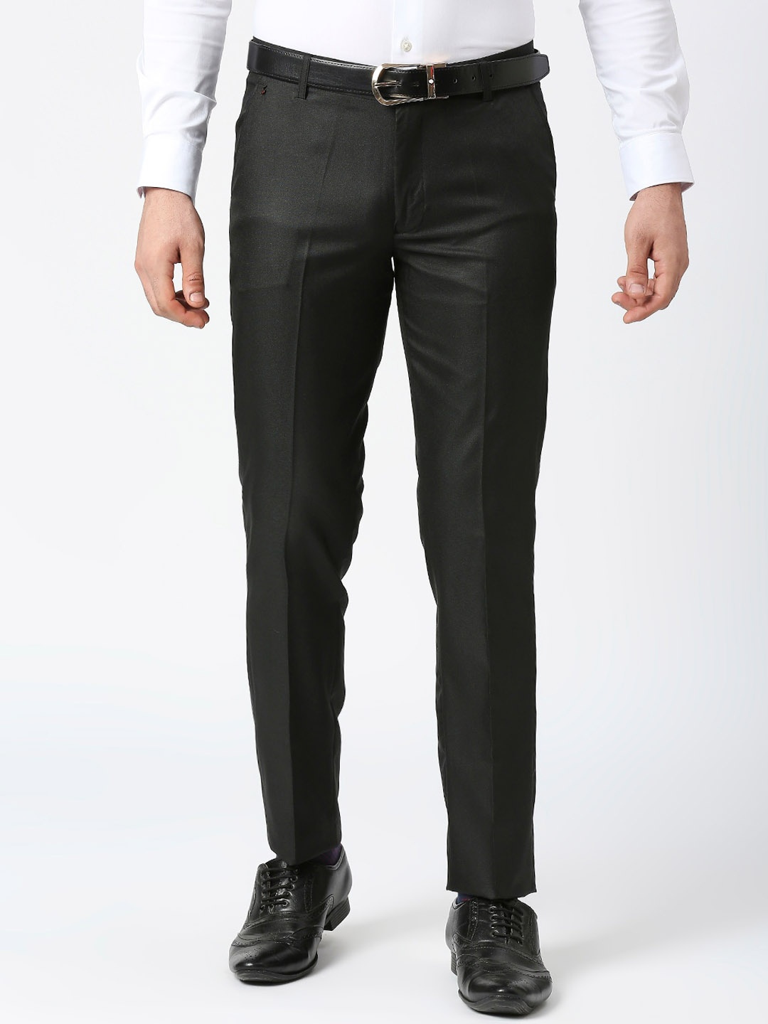 

Solemio Men Mid-Rise Textured Slim Fit Plain Formal Trousers, Black