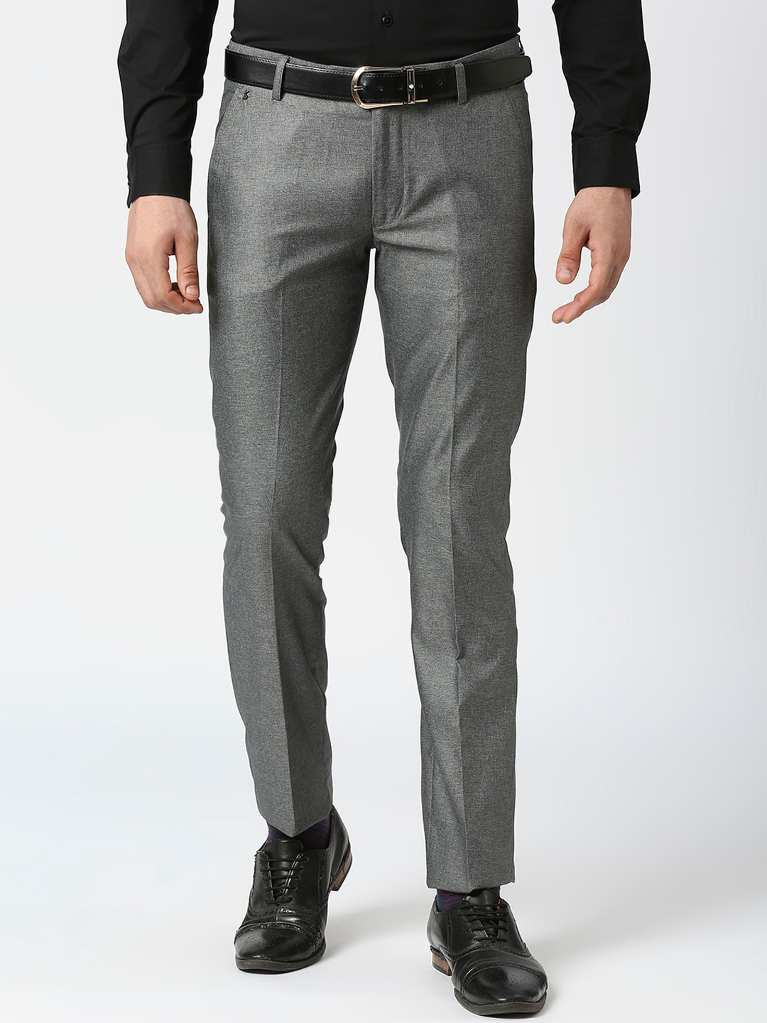 

Solemio Men Mid-Rise Textured Slim Fit Plain Formal Trousers, Grey