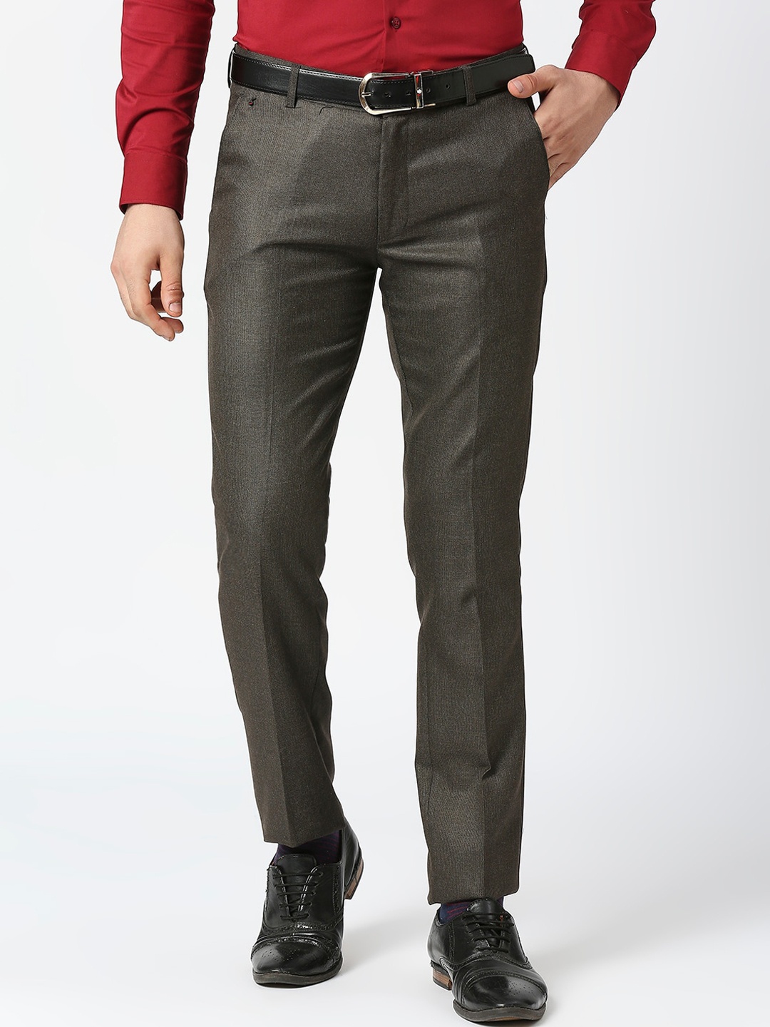 Solemio Men Flat-Front Mid-Rise Formal Trousers, Brown