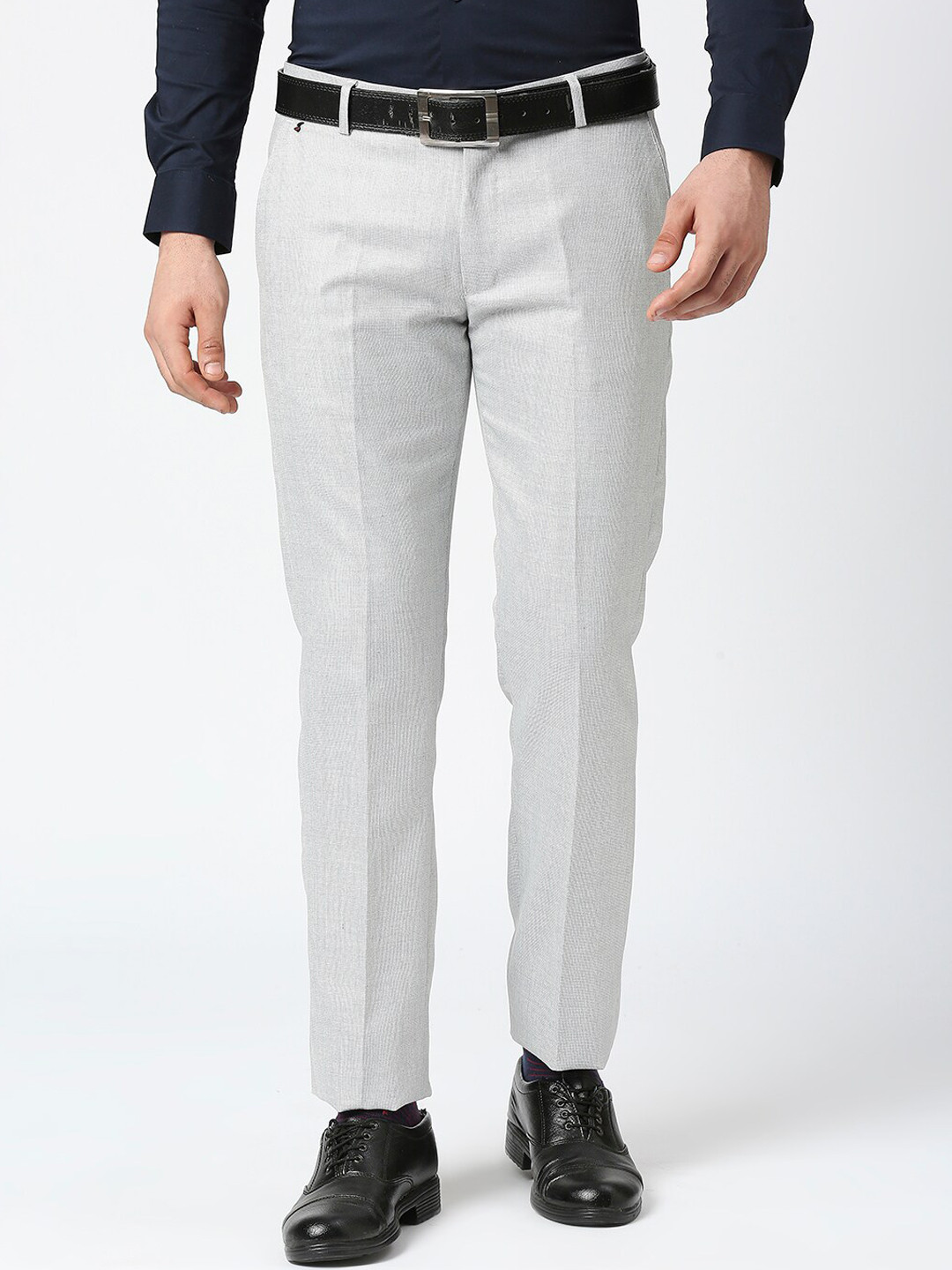 

Solemio Men Textured Mid-Rise Formal Trousers, Grey