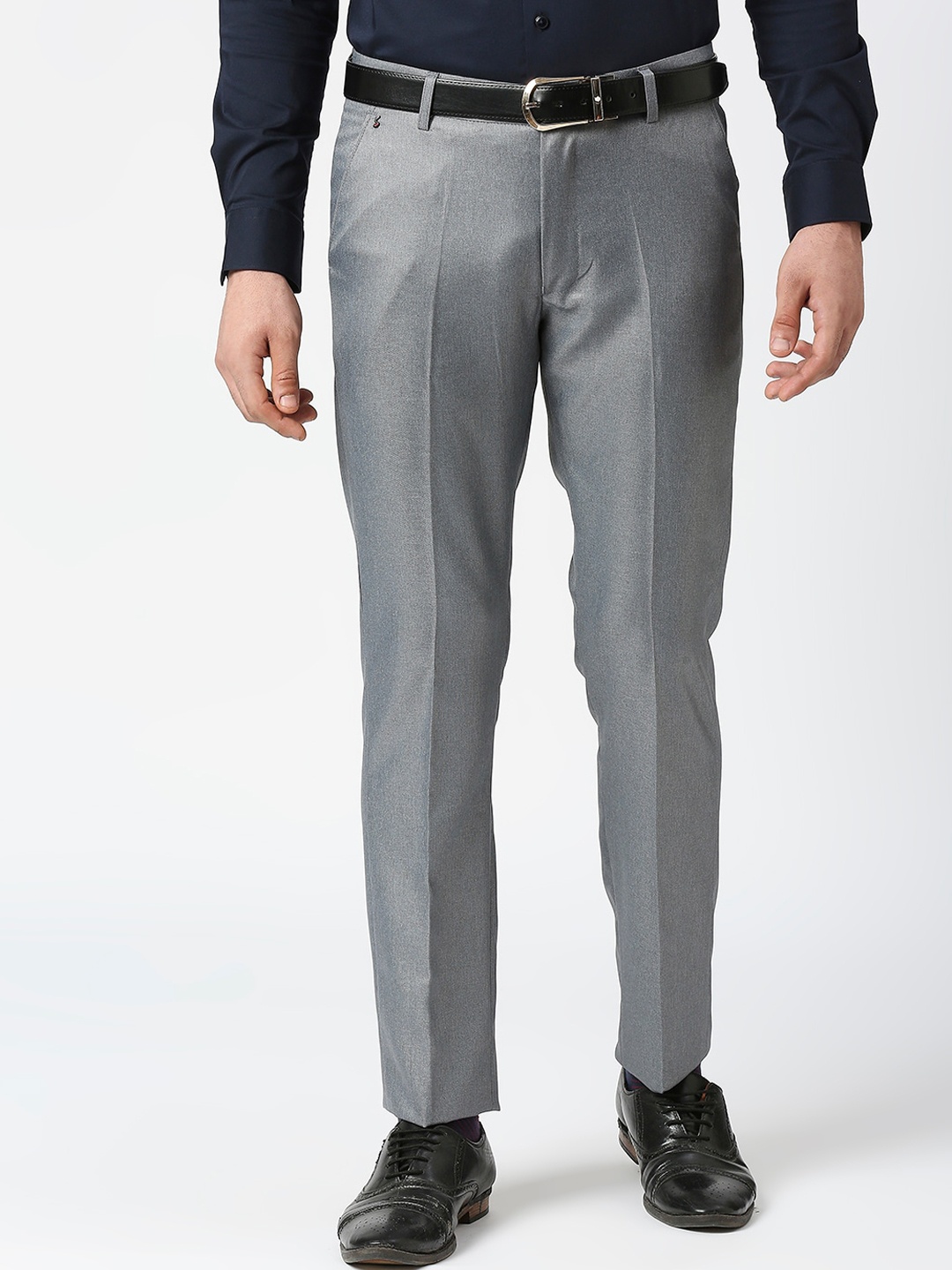 

Solemio Men Flat-Front Mid-Rise Slim Fit Formal Trousers, Grey