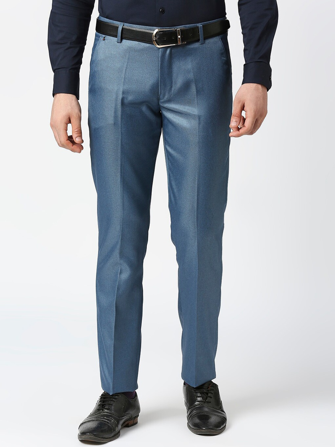

Solemio Men Mid-Rise Slim Fit Plain Formal Trousers, Blue