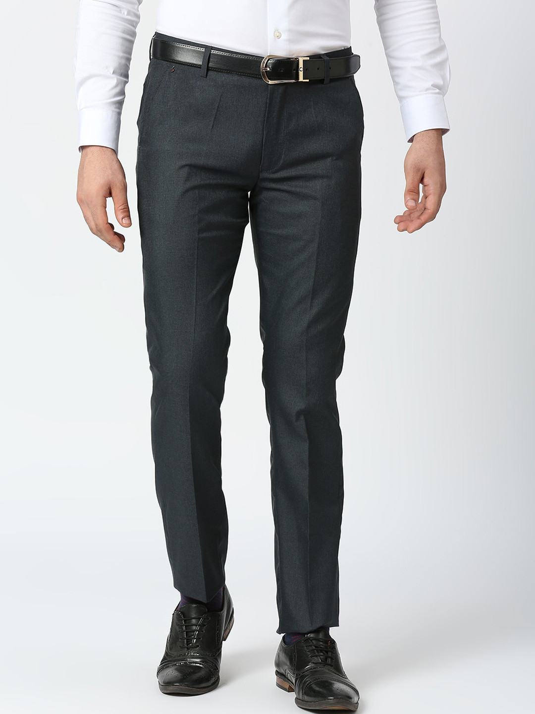 

Solemio Men Flat-Front Mid-Rise Slim Fit Formal Trousers, Navy blue