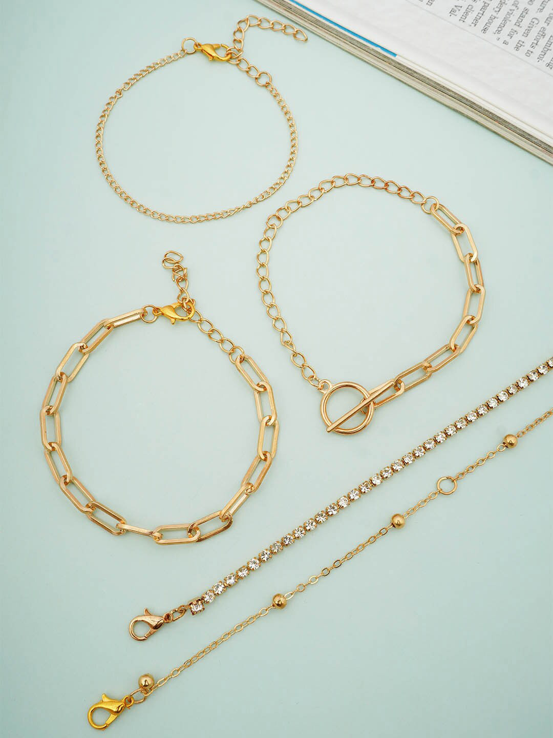 

Ferosh Women Set Of 5 Gold-Plated Link Bracelet