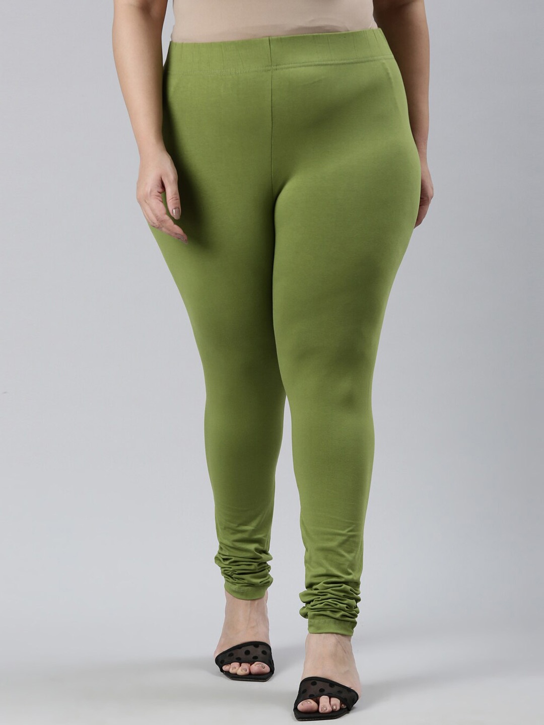 

Go Colors Plus Size Slim Fit Churidar Length Leggings, Green
