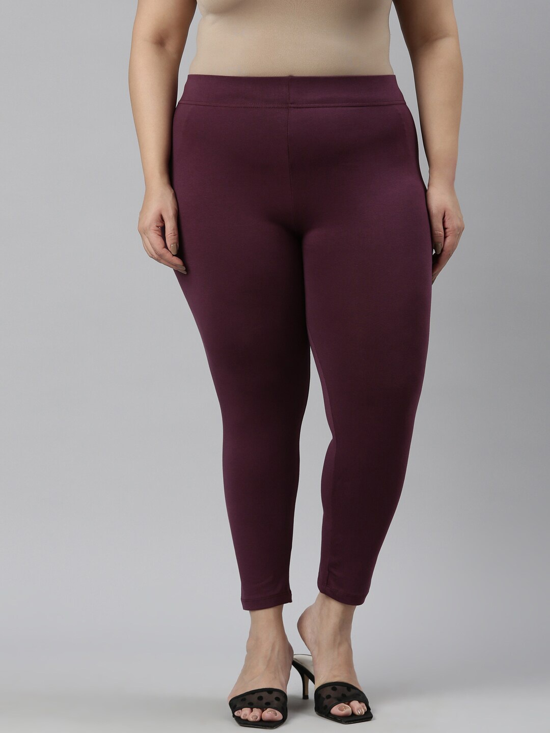 

Go Colors Plus Size Slim Fit Ankle Length Leggings, Purple