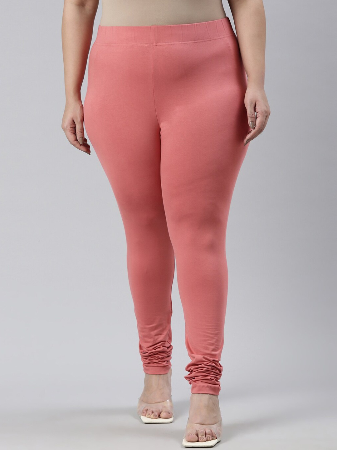 

Go Colors Plus Size Slim Fit Churidar Length Leggings, Pink