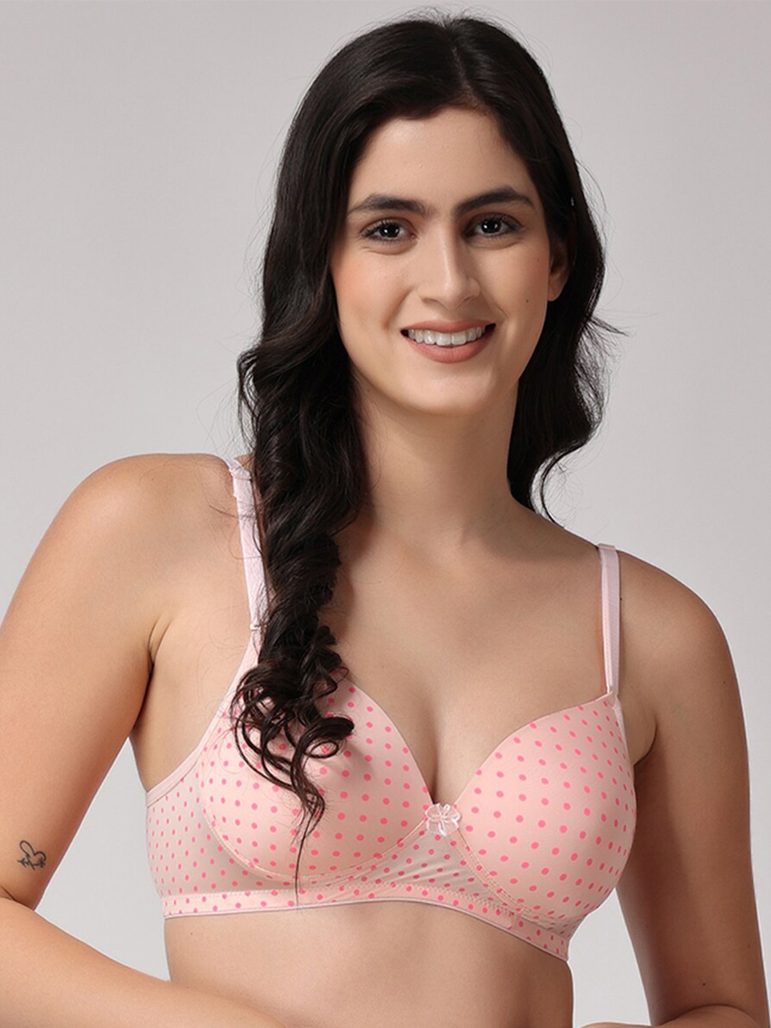 

Floret Polka Dot Full Coverage Lightly Padded Bra, Peach
