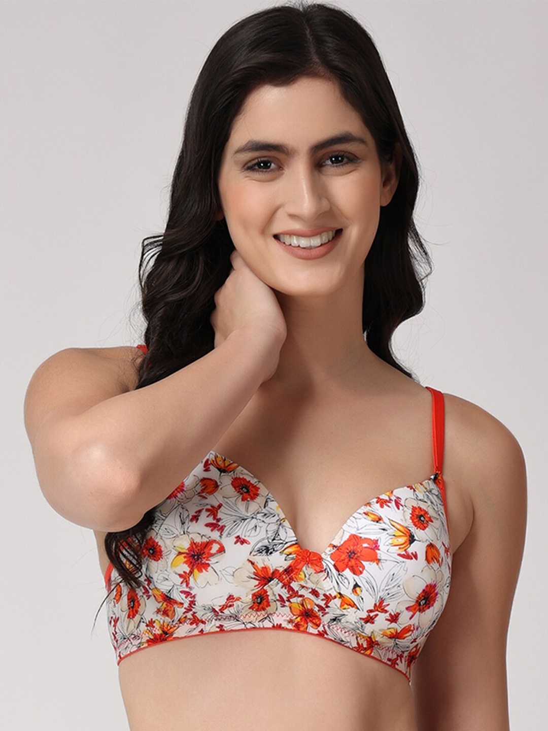 

Floret Floral Full Coverage Lightly Padded Bra, White