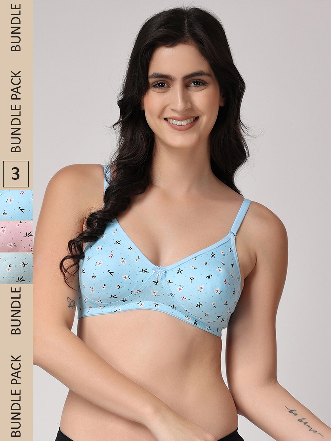 

Floret Pack of 3 Floral Printed Medium Coverage Bra, Assorted