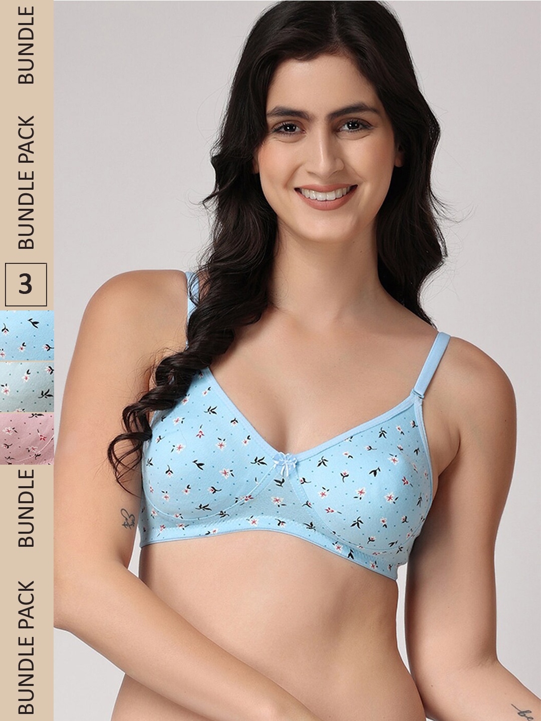 

Floret Pack of 3 Floral Printed Medium Coverage Bra, Assorted