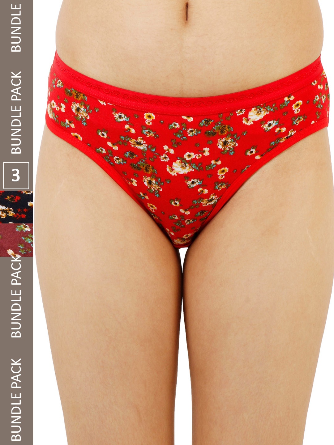 

LADYLAND Women Pack Of 3 Floral Printed Cotton Hipster Briefs, Navy blue