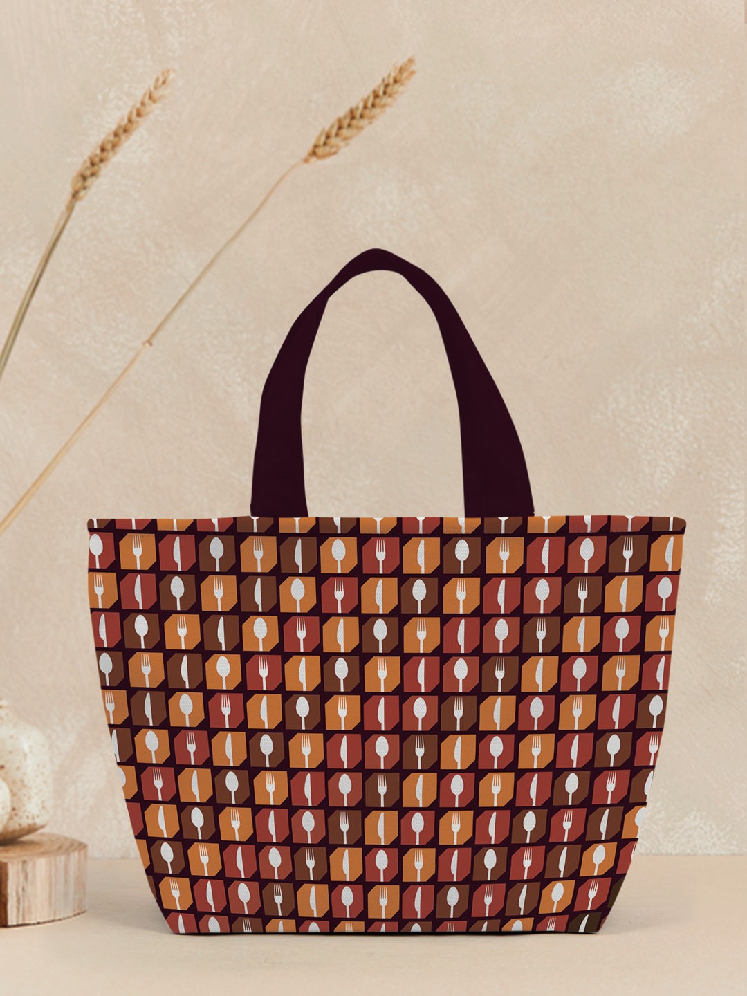 

Crazy Corner Printed Canvas Lunch Bag, Brown