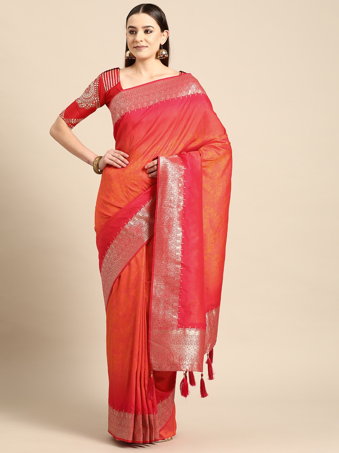 

MANOHARI Yellow Woven Design Silk Blend Banarasi Saree