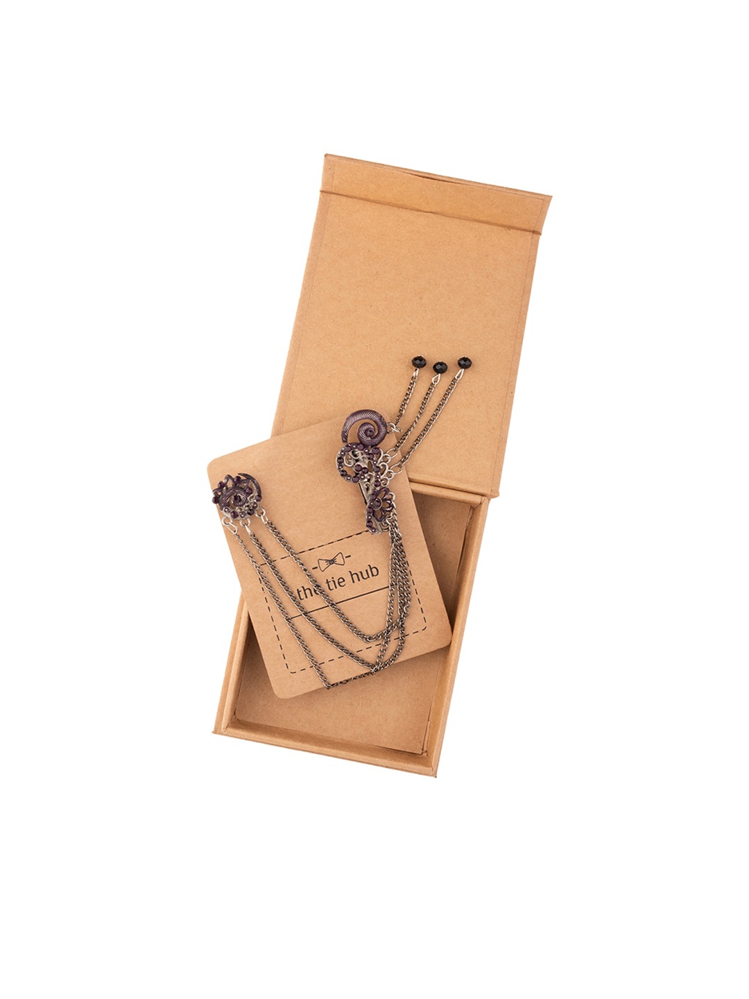

The Tie Hub Men Stone-Studded Statement Brooch Chain Lapel Pin, Gold