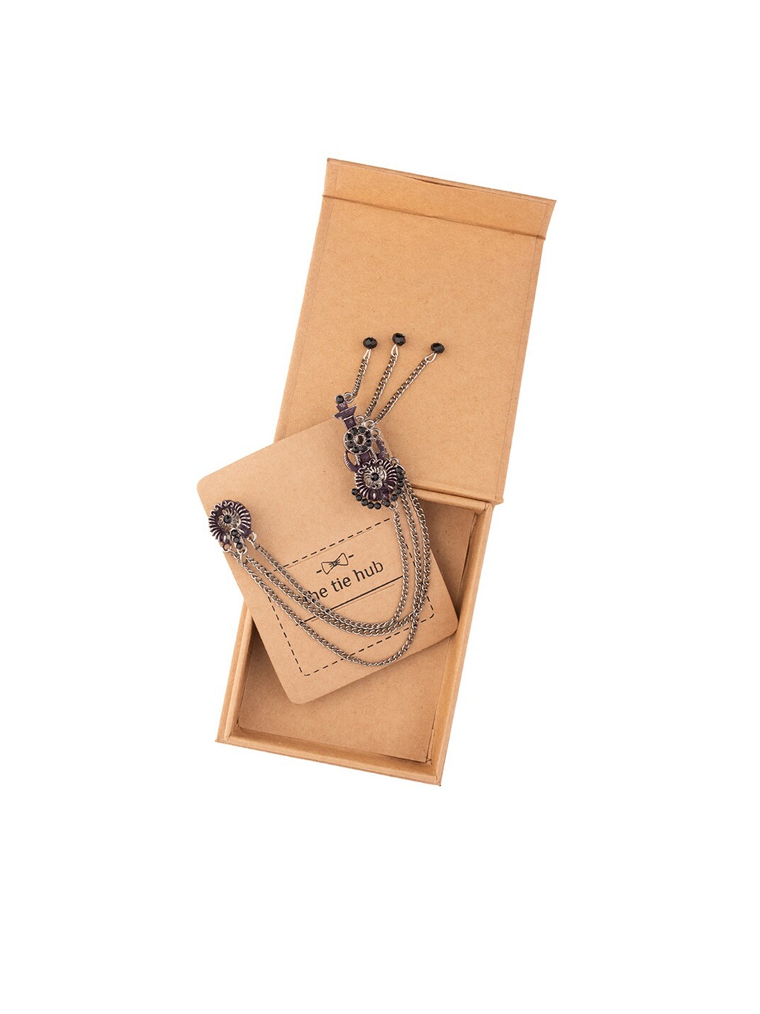 

The Tie Hub Men Stone-Studded Flower Pot Chain Lapel Pin, Silver