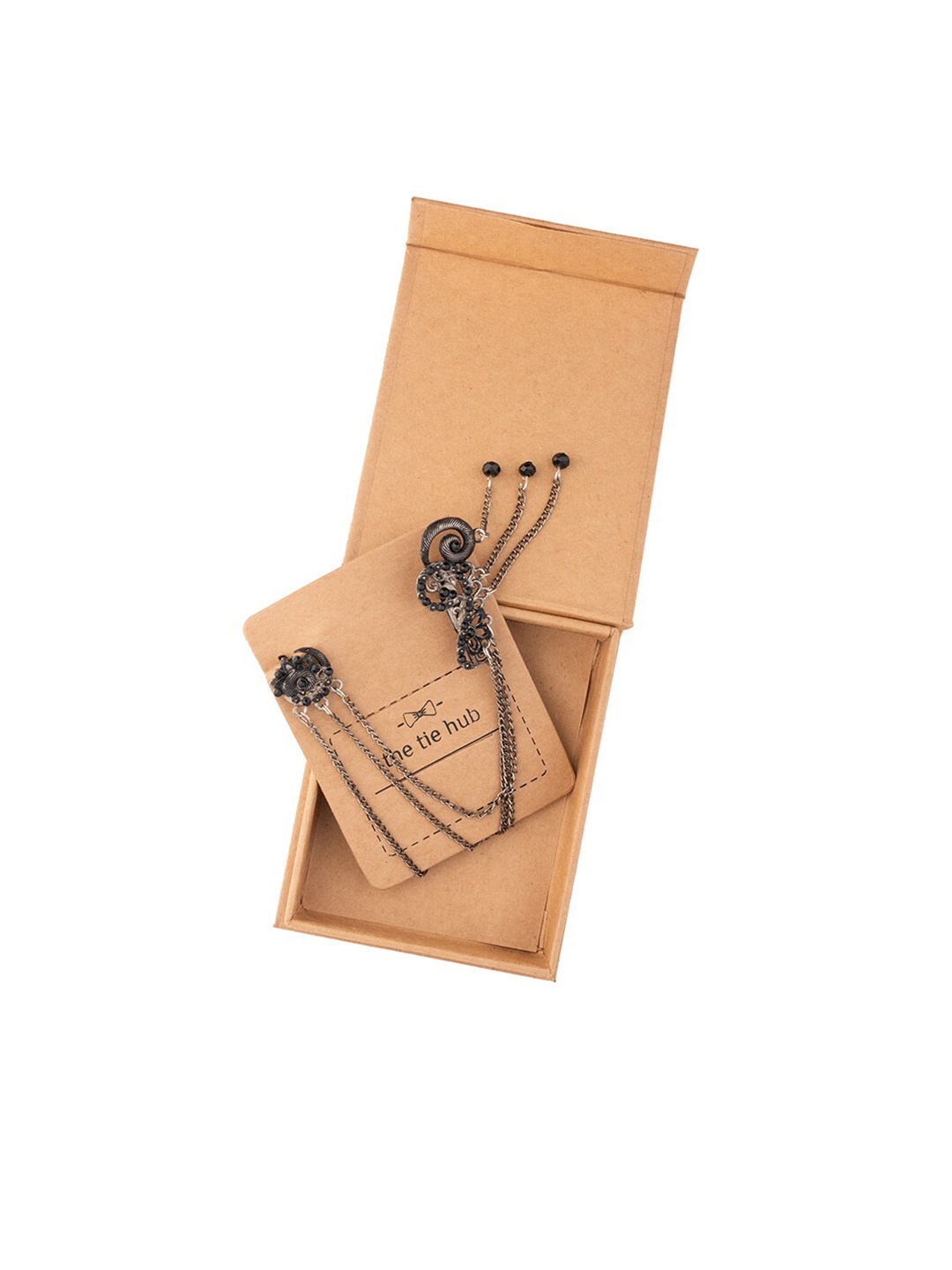 

The Tie Hub Men Paisley Chain Lapel Pin Brooch, Black