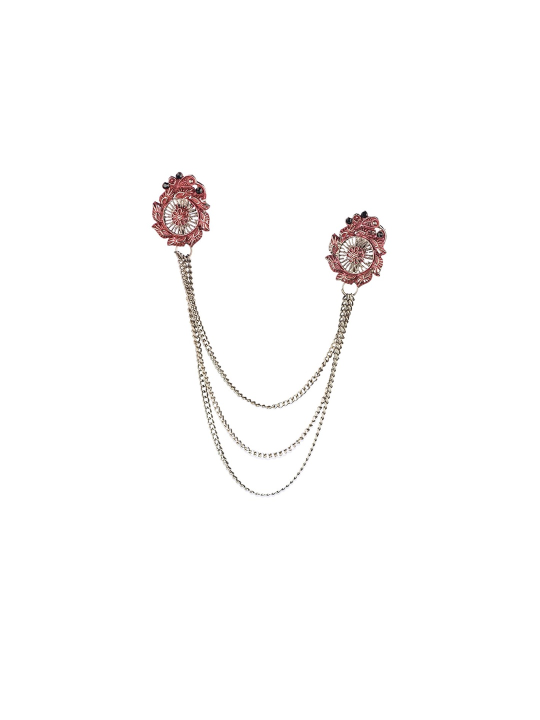 

The Tie Hub Men Brass Circular Floral Charm Lapel Pin, Maroon