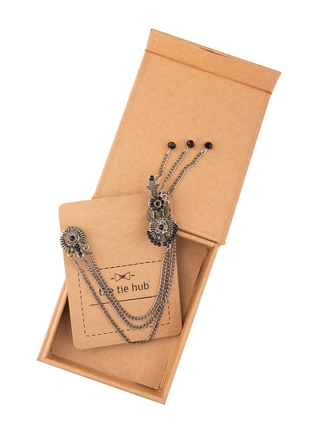 

The Tie Hub Men Flower Pot Chain Design Brooch Lapel Pin, Green