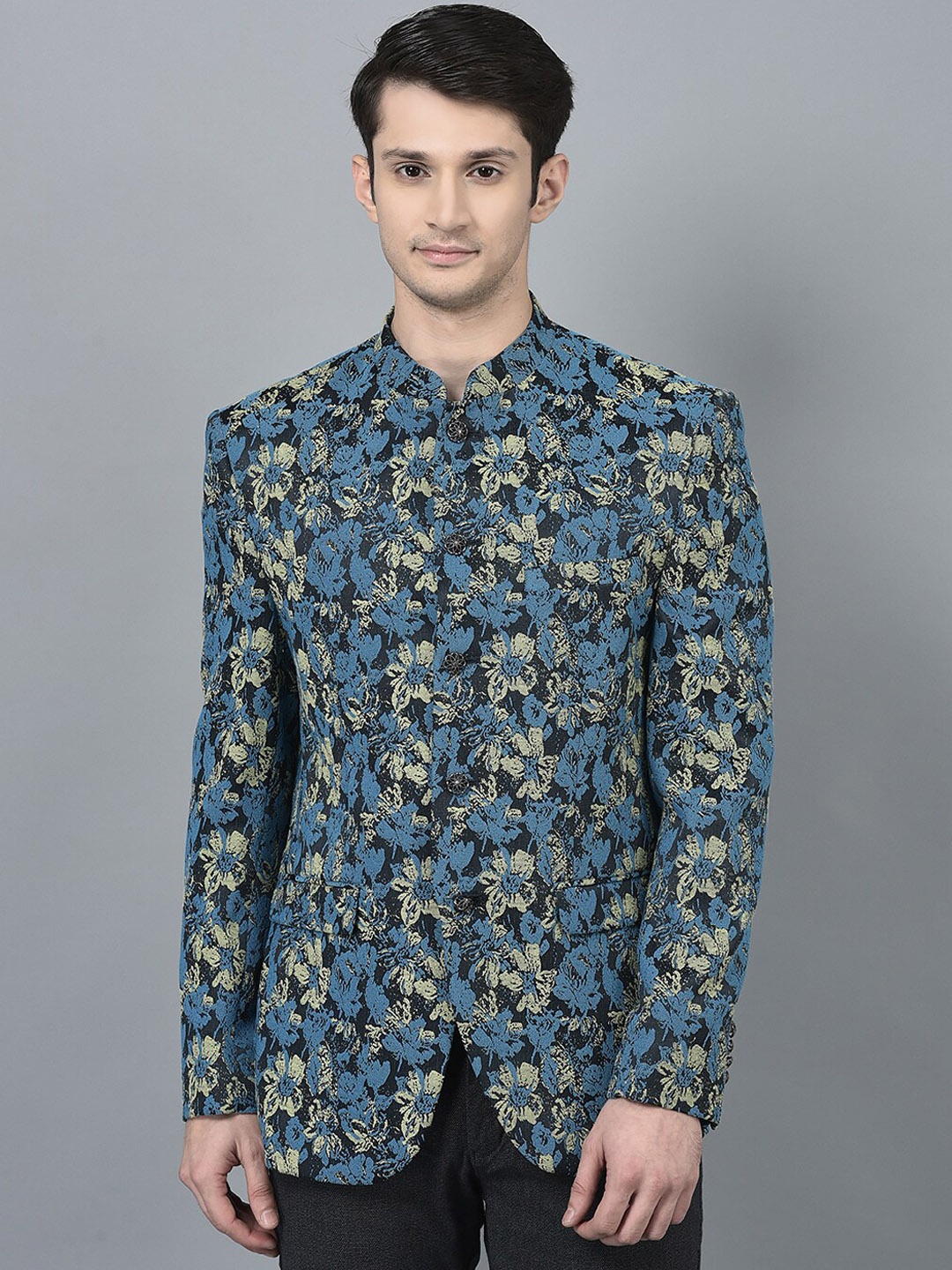 

CANOE Printed Comfort-Fit Bandhgala Ethnic Blazer, Blue