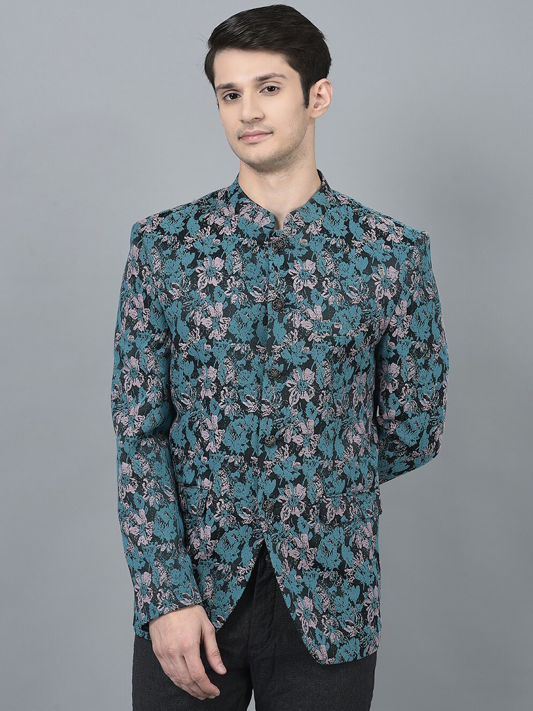 

CANOE Printed Comfort-Fit Single-Breasted Bandhgala Blazer, Blue