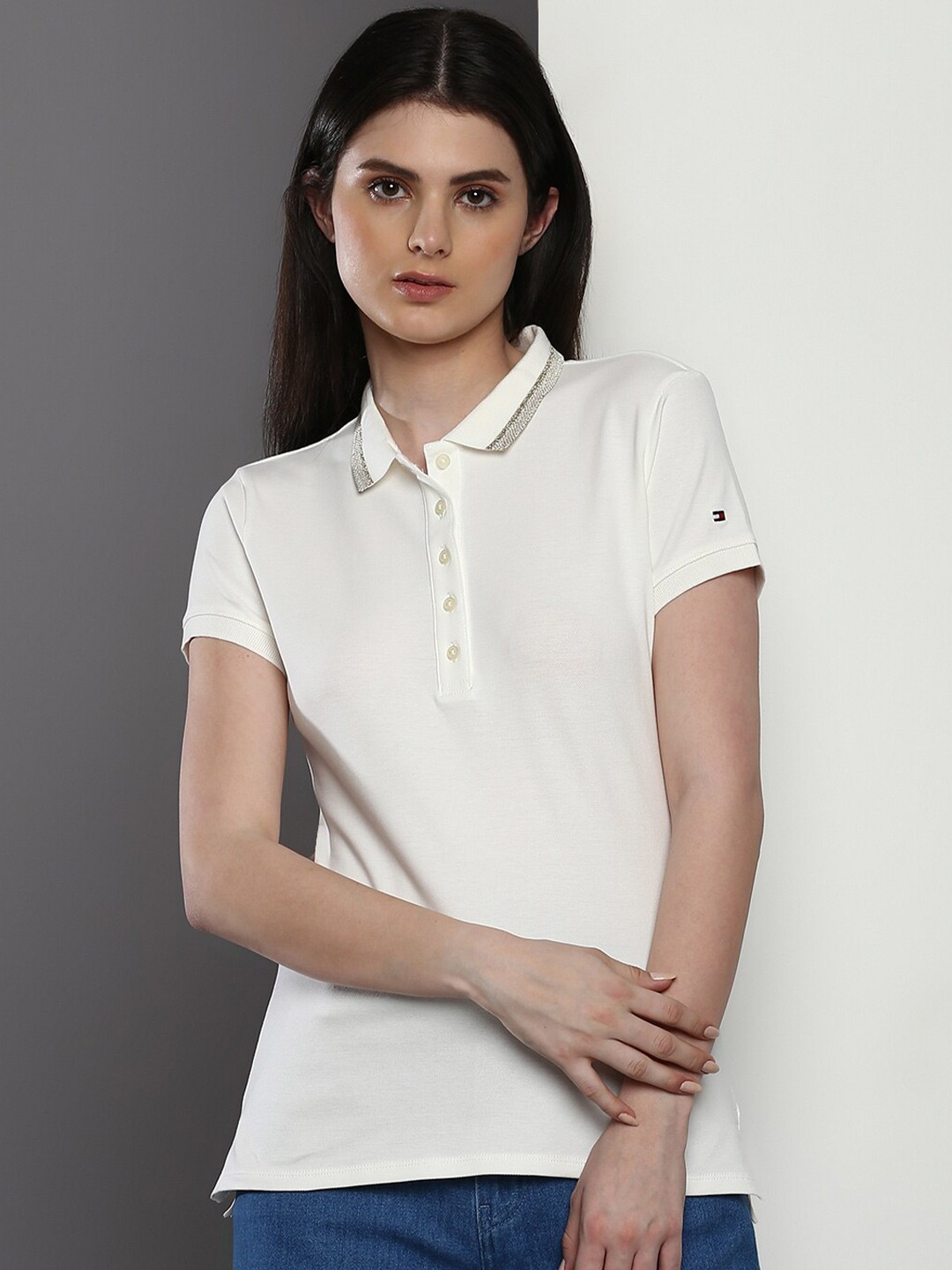 

Tommy Hilfiger Polo Collar Short Sleeves Slim Fit T-shirt, Off white