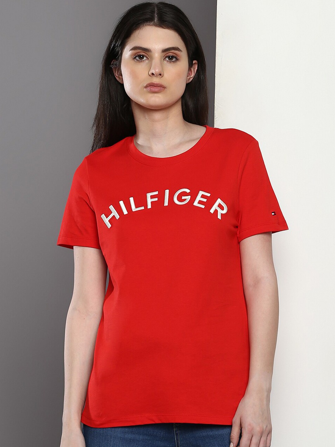 

Tommy Hilfiger Embroidered Typography Pure Cotton T-shirt, Red