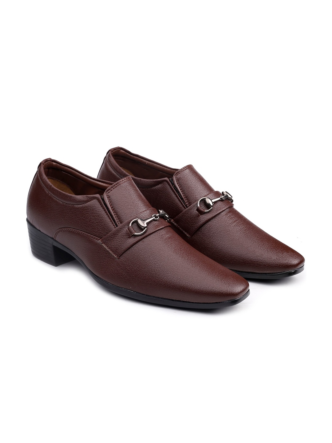 

Bxxy Men Textured Pointed Toe Elevator Slip-On Formal Shoes, Brown